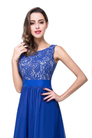 A-line Floor-length Chiffon Lace Evening Dress