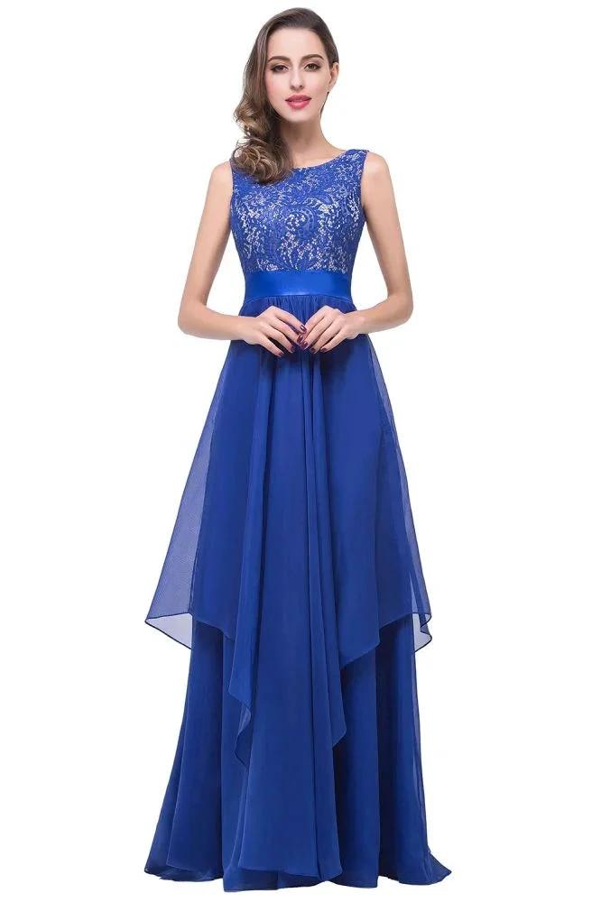 A-line Floor-length Chiffon Lace Evening Dress by misshow.com