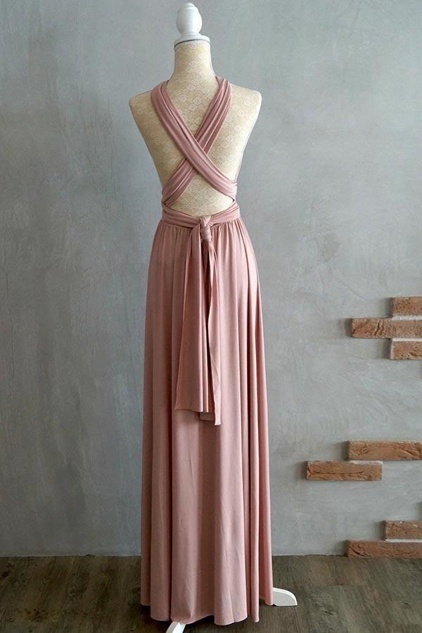 A-line Floor-Length Criss-Cross Straps Blush Spandex Bridesmaid Dress BD043 by pgmdress