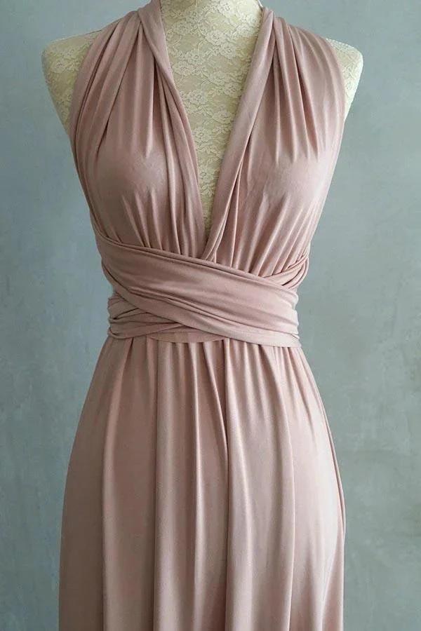 A-line Floor-Length Criss-Cross Straps Blush Spandex Bridesmaid Dress BD043 by pgmdress