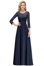 A-line Floor Length Lace Chiffon Bridesmaid Dresses with Sleeves