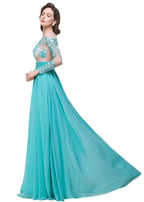 A-line Floor-length Long-Sleeve Crew Sash Formal Dresses by misshow.com