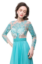 A-line Floor-length Long-Sleeve Crew Sash Formal Dresses by misshow.com