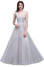 A-line Floor-length Tulle Bridesmaid Dress with Appliques by misshow.com