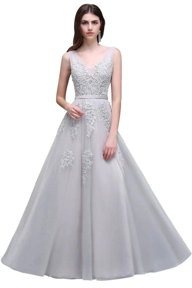 A-line Floor-length Tulle Bridesmaid Dress with Appliques by misshow.com