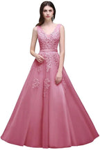 A-line Floor-length Tulle Bridesmaid Dress with Appliques by misshow.com
