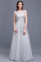 A-line Floor-length Tulle Prom Dress with Appliques by misshow.com