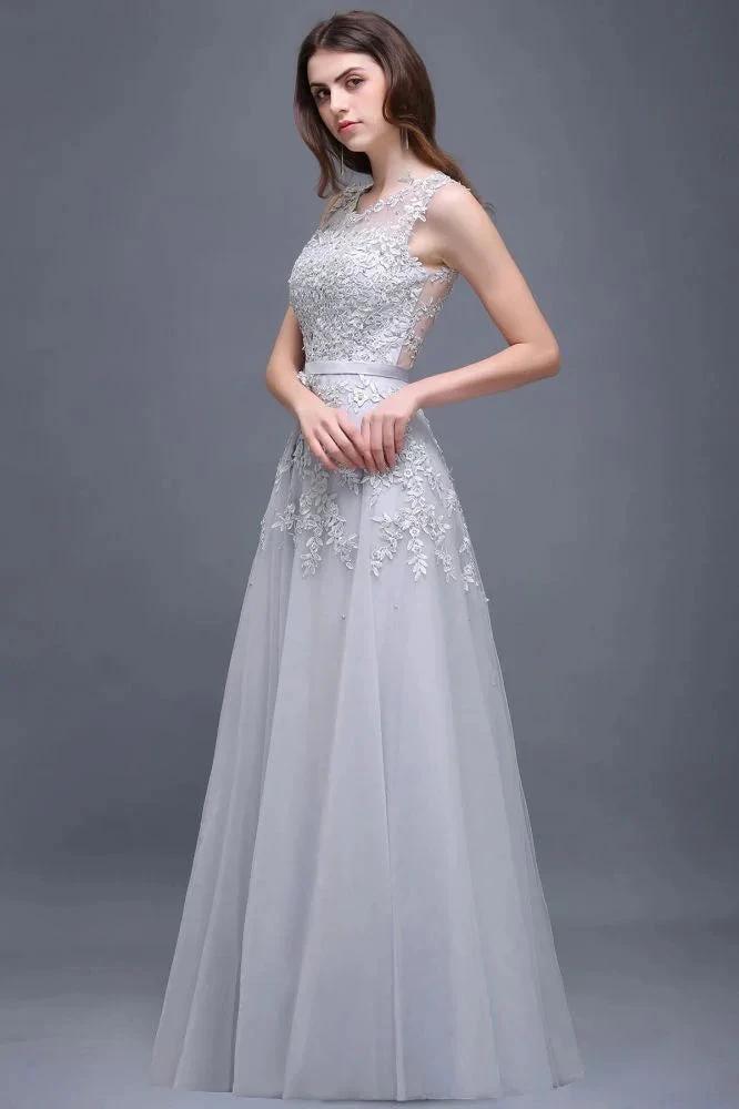 A-line Floor-length Tulle Prom Dress with Appliques by misshow.com