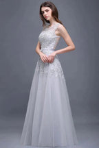 A-line Floor-length Tulle Prom Dress with Appliques by misshow.com