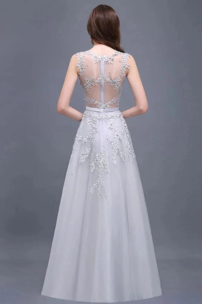 A-line Floor-length Tulle Prom Dress with Appliques by misshow.com