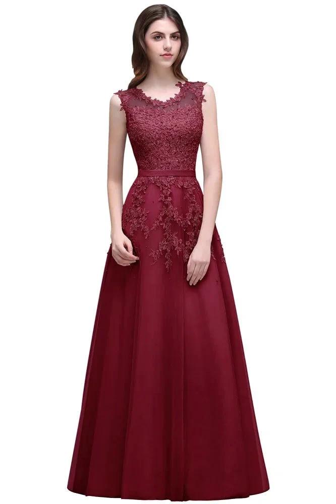 A-line Floor-length Tulle Prom Dress with Appliques by misshow.com