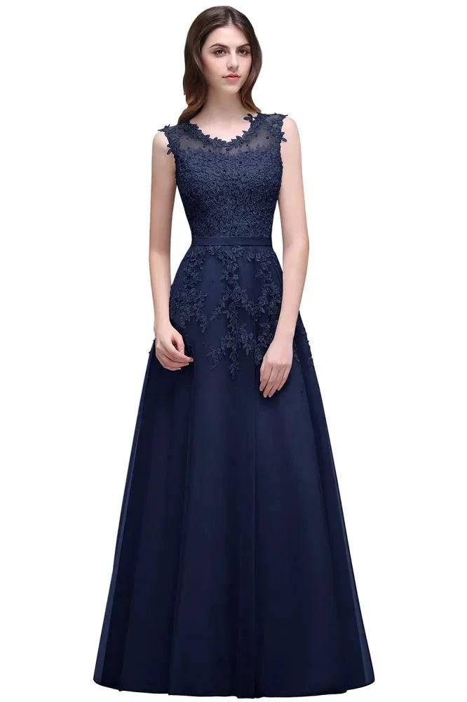 A-line Floor-length Tulle Prom Dress with Appliques by misshow.com