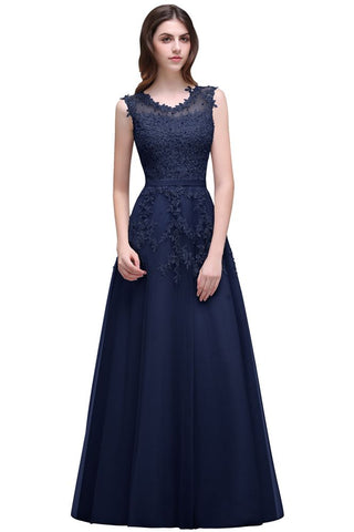 Bodenlanges A-Linien-Ballkleid aus Tüll mit Applikationen