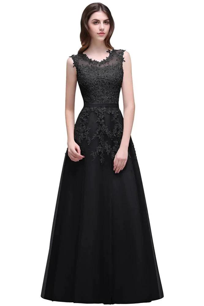 A-line Floor-length Tulle Prom Dress with Appliques by misshow.com