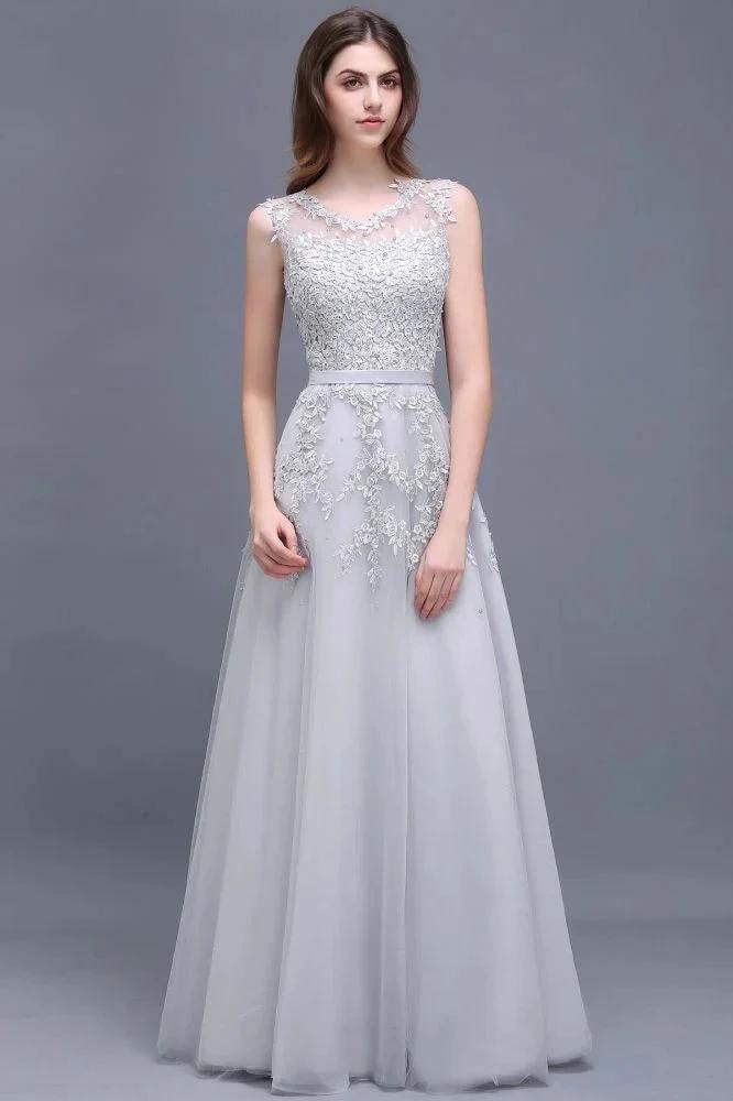 A-line Floor-length Tulle Prom Dress with Appliques by misshow.com