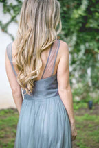 A-line Floor-Length Turquoise Sleeveless Tulle Bridesmaid Dress BD041 by pgmdress