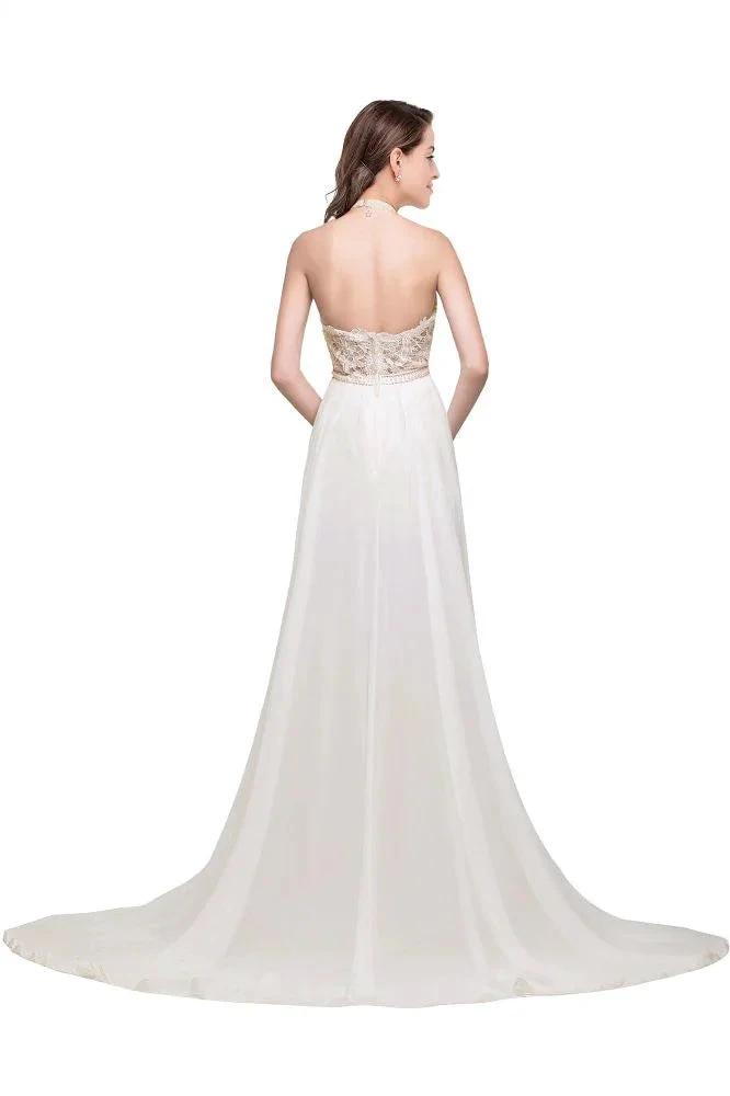 A-line Halter Chiffon Evening Dress with Lace by misshow.com