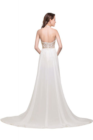 A-Linie Neckholder Chiffon Abendkleid mit Spitze