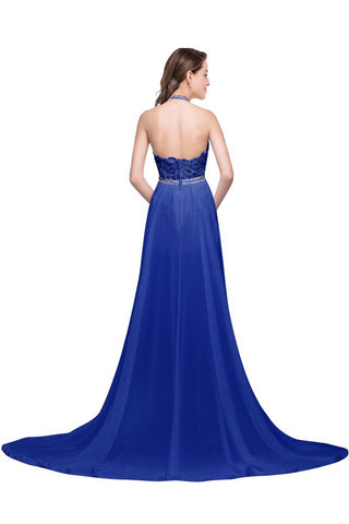 A-Linie Neckholder Chiffon Abendkleid mit Spitze