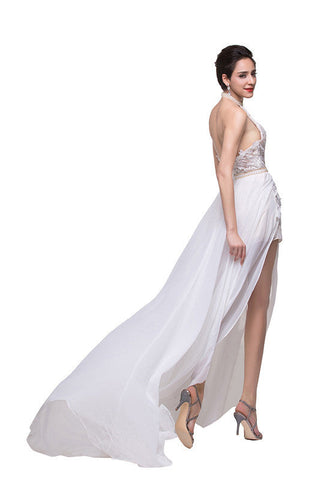 A-Linie Neckholder Chiffon Abendkleid mit Spitze