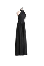 A-line Halter Floor Length Chiffon Black Bridesmaid Dress With Pleats BD019 by pgmdress