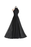 A-line Halter Floor Length Chiffon Black Bridesmaid Dress With Pleats BD019 by pgmdress
