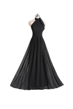 A-line Halter Floor Length Chiffon Black Bridesmaid Dress With Pleats BD019 by pgmdress