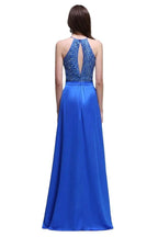 A-line Halter Neck Chiffon Royal Blue Prom Dresses with Sequins by misshow.com