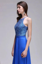 A-line Halter Neck Chiffon Royal Blue Prom Dresses with Sequins by misshow.com