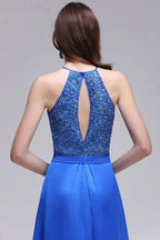 A-line Halter Neck Chiffon Royal Blue Prom Dresses with Sequins by misshow.com