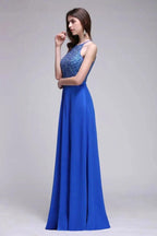 A-line Halter Neck Chiffon Royal Blue Prom Dresses with Sequins by misshow.com
