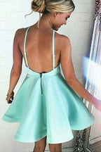 A-line Halter Short Mint Satin Homecoming Dress with Ruched PD007 by pgmdress