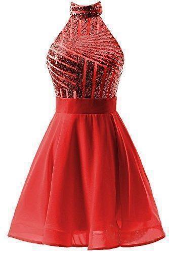 Vestido Curto Rosa de Chiffon com Alças em A, para Festa de Regresso a Casa/Cocktail, com Lantejoulas PD064