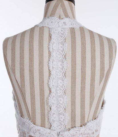 A-Linie Neckholder Ärmelloses Chiffon Langes Strand-Brautkleid mit Spitze WD304