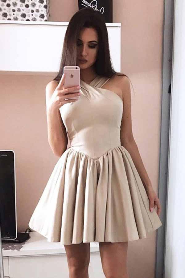 Vestido Curto de Cetim Sem Mangas com Alças em A para Baile de Finalistas PD051