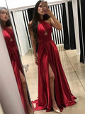 A-Line Halter Sleeveless With Ruffles Silk like Satin Prom Dresses by misshow.com