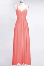 A-Line Halter V-Neck Sleeveless Bridesmaid Dress Ruffles Evening Swing Dress by misshow.com