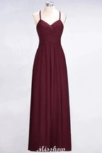 A-Line Halter V-Neck Sleeveless Bridesmaid Dress Ruffles Evening Swing Dress by misshow.com
