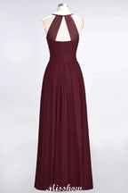 A-Line Halter V-Neck Sleeveless Bridesmaid Dress Ruffles Evening Swing Dress by misshow.com