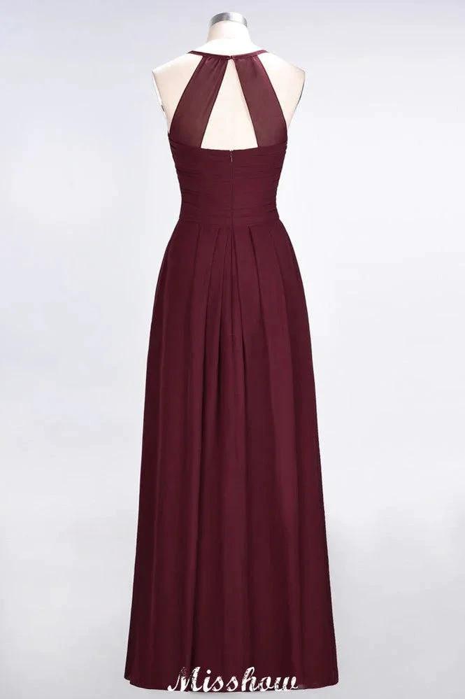 A-Line Halter V-Neck Sleeveless Bridesmaid Dress Ruffles Evening Swing Dress by misshow.com