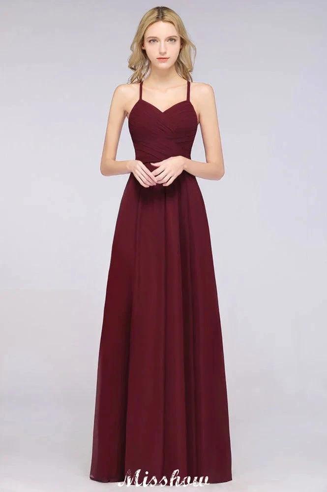 A-Line Halter V-Neck Sleeveless Bridesmaid Dress Ruffles Evening Swing Dress by misshow.com