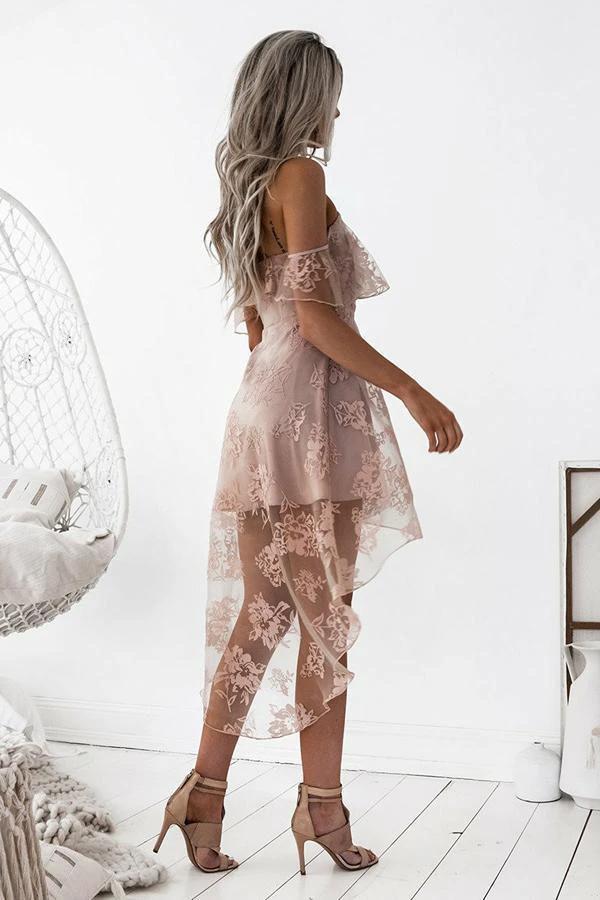 A-Line High Low Blush Sleeveless Lace Homecoming Dress PG192 by pgmdress