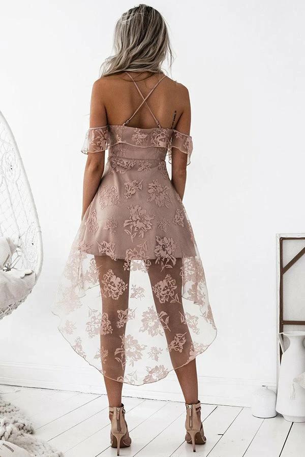 A-Line High Low Blush Sleeveless Lace Homecoming Dress PG192 by pgmdress