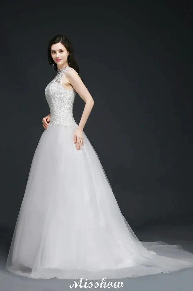 A-line High Neck Delicate Wedding Dress by misshow.com