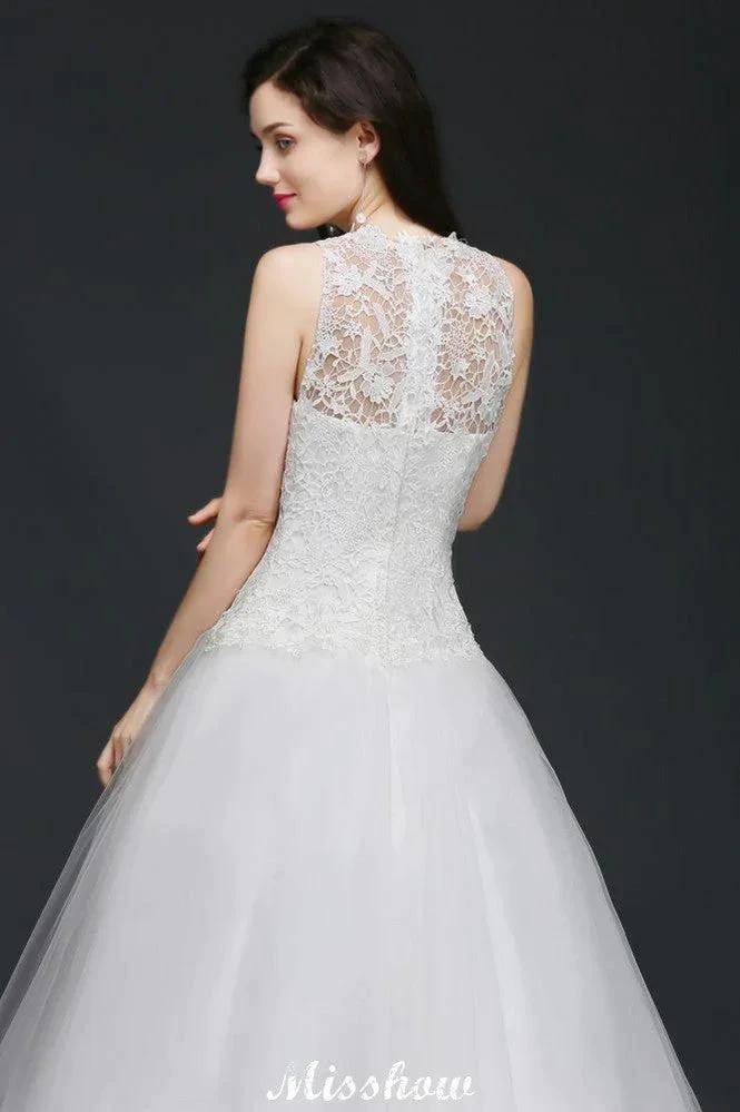 A-line High Neck Delicate Wedding Dress by misshow.com