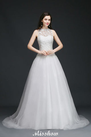 Zartes A-Linien-Brautkleid mit hohem Ausschnitt