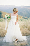 A-line Illusion Tulle Vintage Outdoor Ivory Wedding Dress WD118 by pgmdress