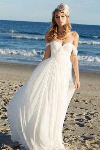 A-Linie Elfenbein Chiffon Schulterfrei Sommer Strand Brautkleider WD286
