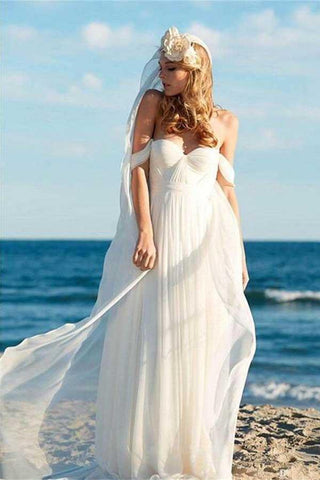 A-Linie Elfenbein Chiffon Schulterfrei Sommer Strand Brautkleider WD286