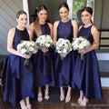 A-Line Jewel Floor-Length Navy Blue Sleeveless Satin Bridesmaid Dress BD054 by pgmdress